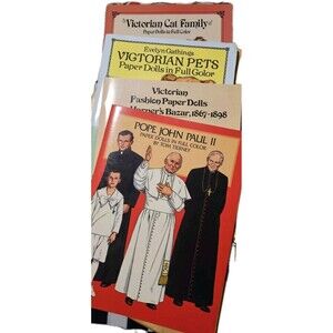 Vintage Paper Doll Book Lot Victorian Cats Pets Fashion Pope John Paul II Uncut